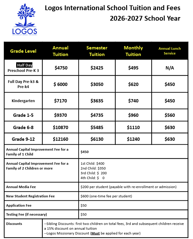Logos International School Tuition and Fees 2026–2027